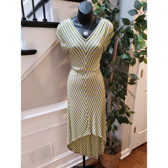 Mossimo Long Maxi Dress Womens XS Green Gray Striped Stretch Rayon Summer V Neck - Picture 1 of 12